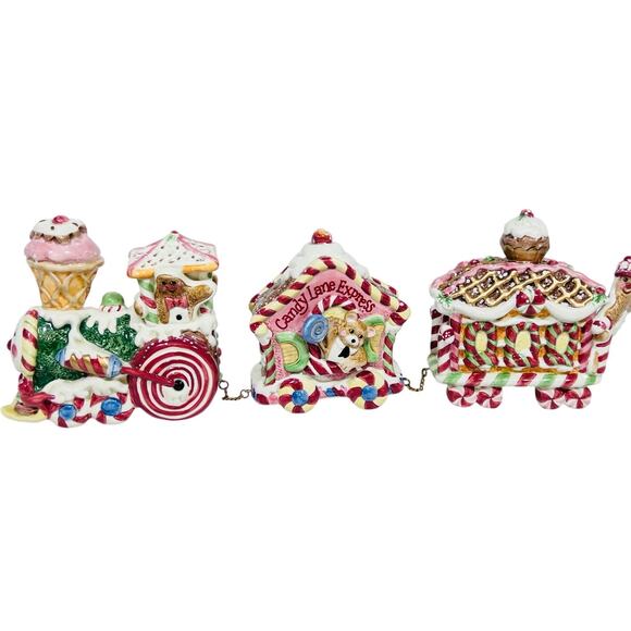 Vintage Fitz & Floyd Candy Lane Express Train Christmas 3 Piece Set 2001 - Picture 1 of 16